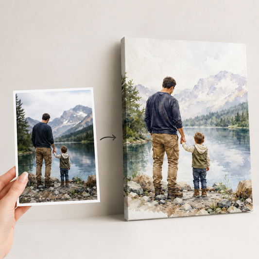 Custom Photo Dad And Son Canvas Wall Art - Custom Gift For Dad TOM99