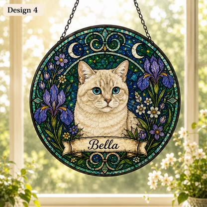 Custom Photo Cat Glass Suncatcher – Personalized Pet Portrait Gift | Cat Window Decor THUC99