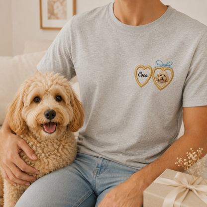 Personalized Pet Portrait Embroidered Tee, Custom Dog Photo Shirt, Gift For Dog Mom Dad THUC99