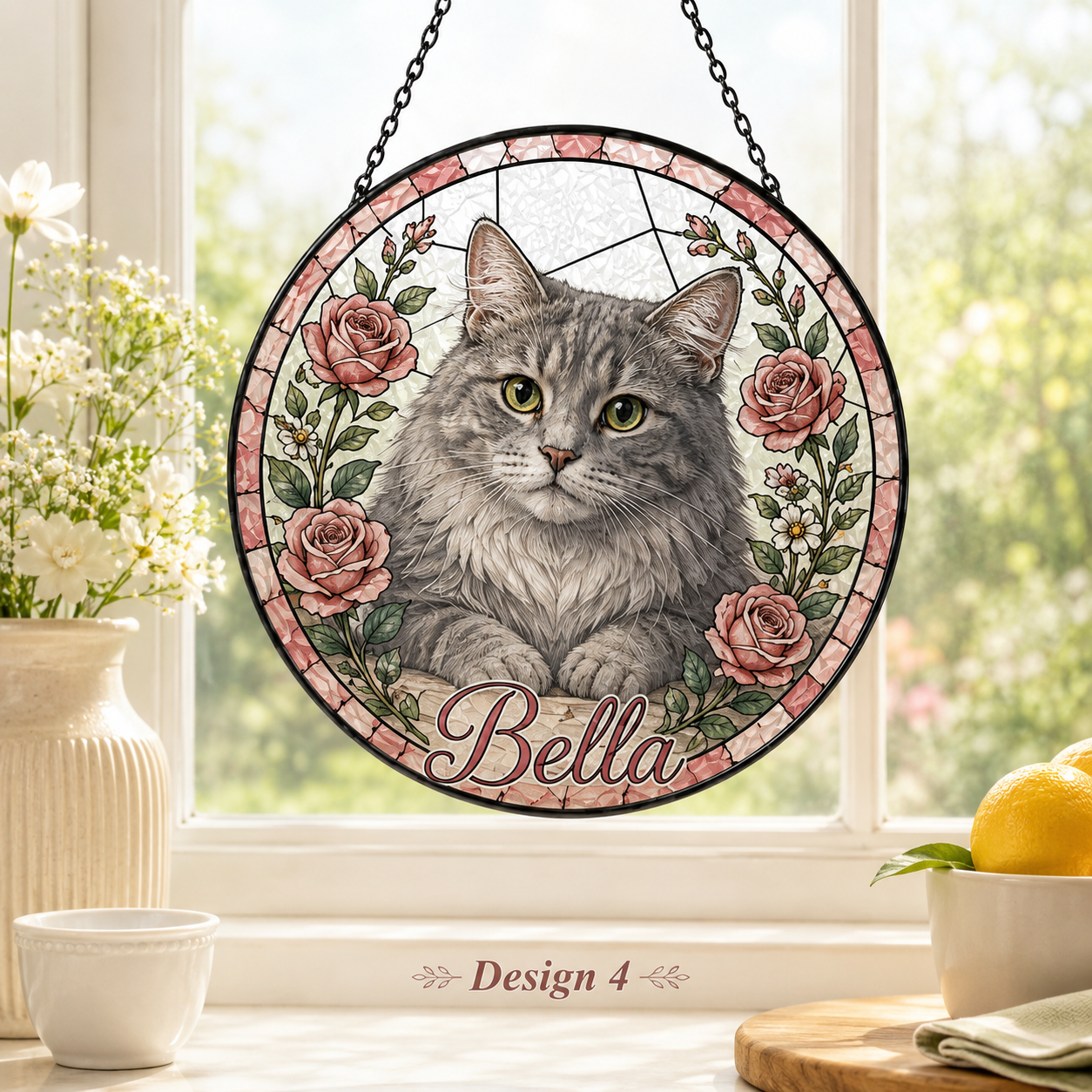 Custom Photo Pet Cat Glass Suncatcher Decor – Personalized Cat Lover Gift for Her THUC99