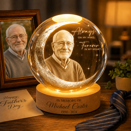 Custom Dad Photo Memorial Crystal Lamp, Personalized Night Light Gift For Father’s Day THUC99