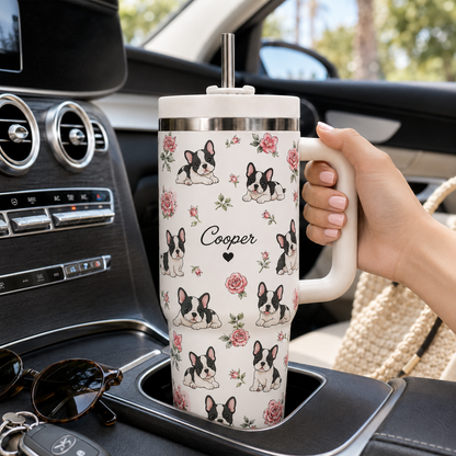 Personalized Pet Portrait 40oz Tumbler – Custom Dog Photo Travel Mug with Handle and Lid THUC99