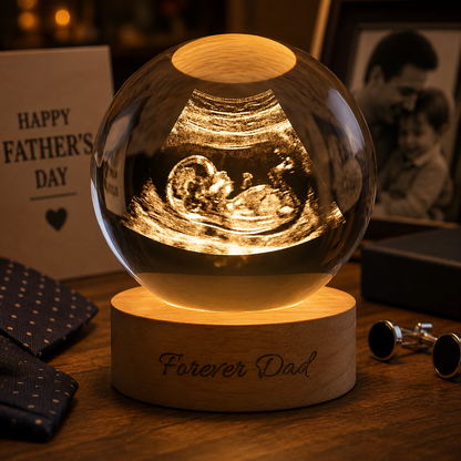 Custom Photo Baby Crystal Ball Night Light For Dad, Custom First Dad Photo Lamp Gift THUC99