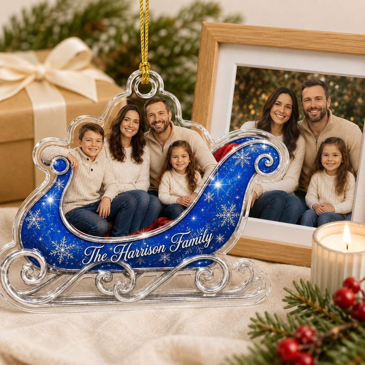 Custom Photo Christmas Sleigh Family