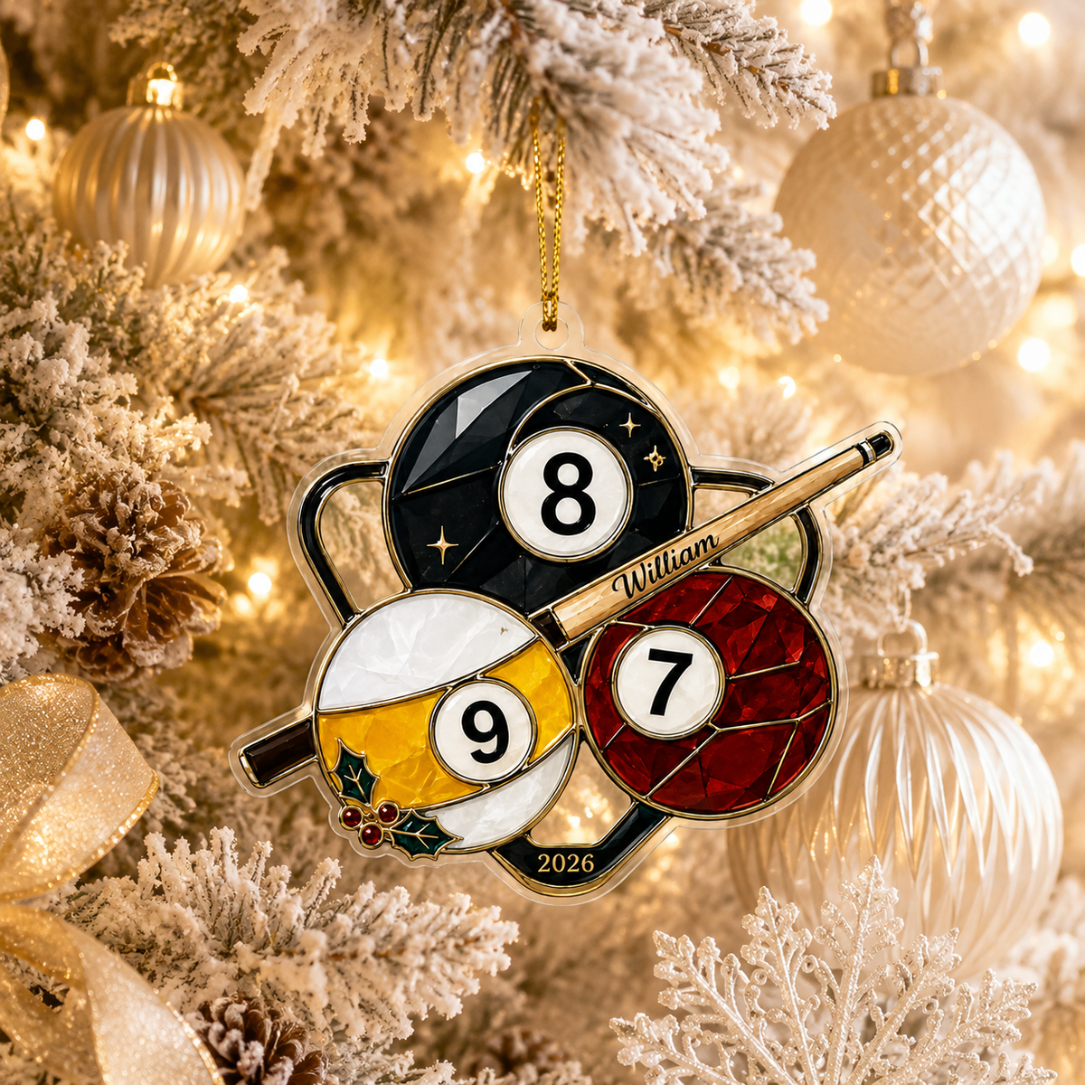 Custom Name Billiards Christmas Trio Acrylic
