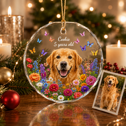Custom Photo Dog Glass Dog With Flowers