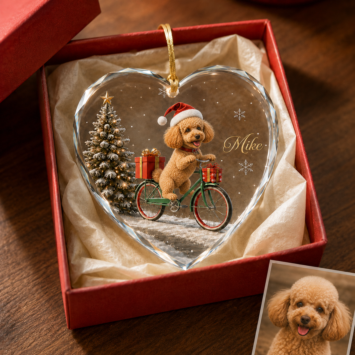 Custom Photo Dog With Christmas Bycicle