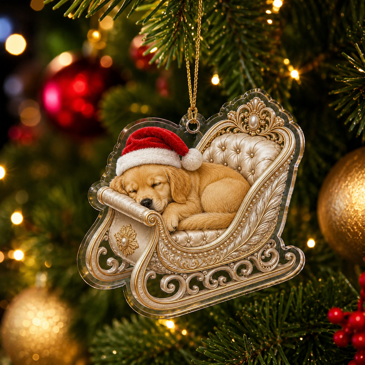 Dog Christmas Sleigh Golden Retriever
