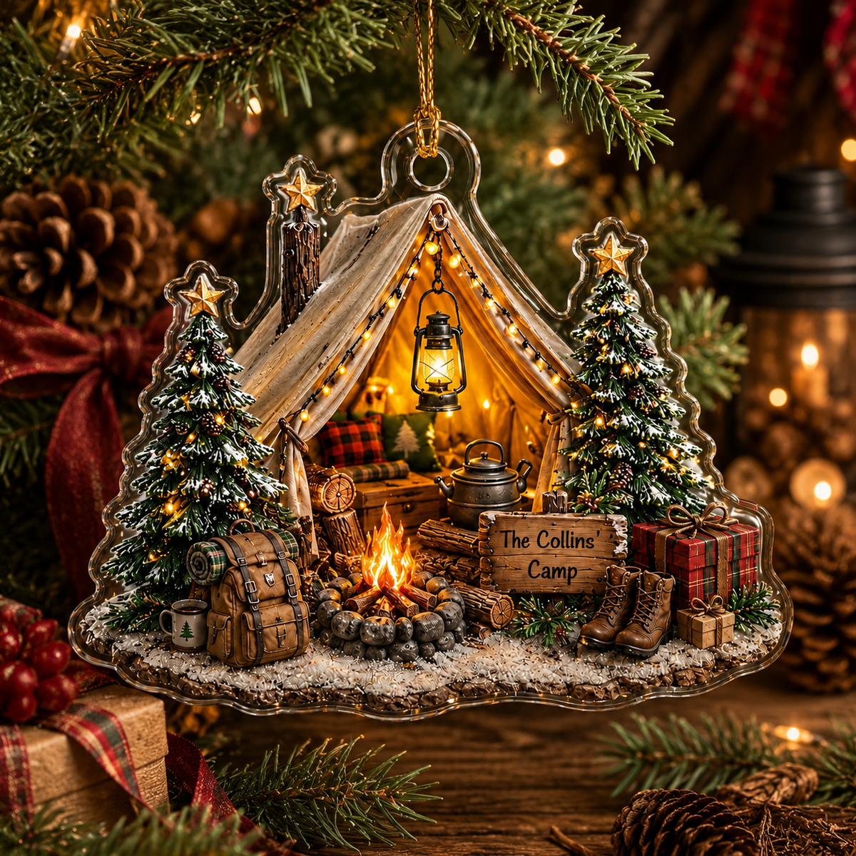 Camping Personalize Acrylic Christmas Campfire