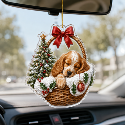 Dog Chrismast With Wicker Basket Spaniel