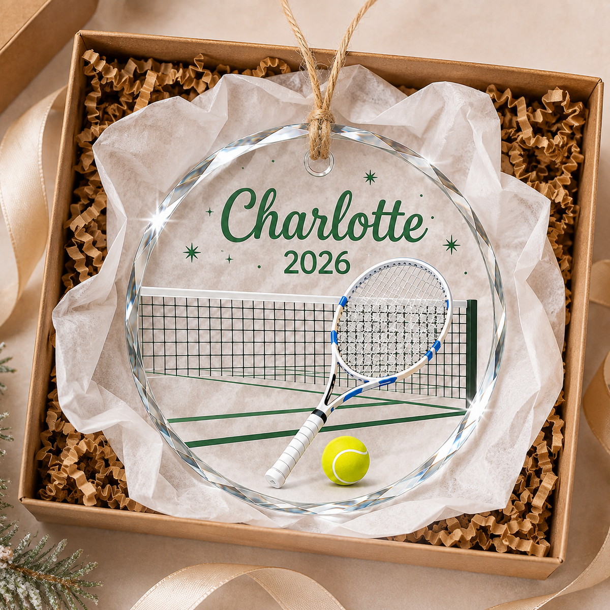 Custom Photo Sport Glass Ornament Tennis Court Racket