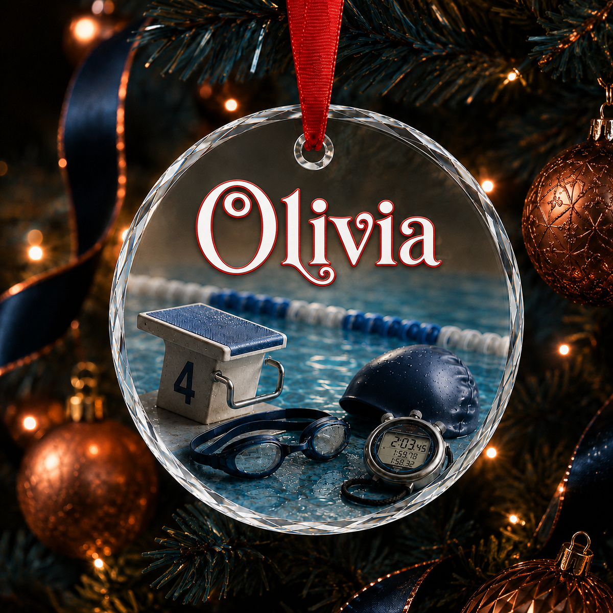Sports Glass Ornament Swimming