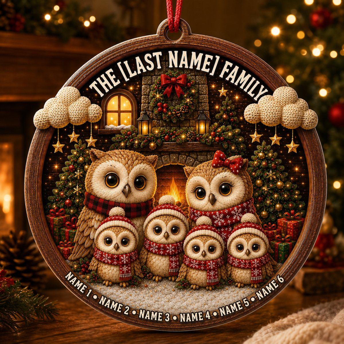 Christmas Family Wood Owl