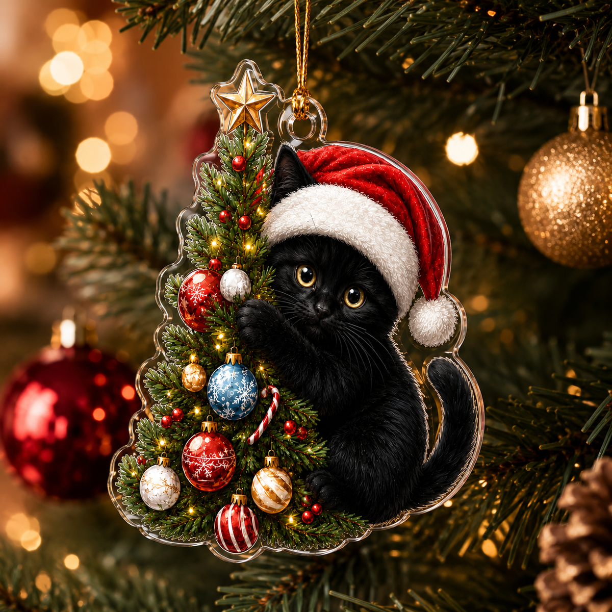 Cat With Christmas Tree Black Cat