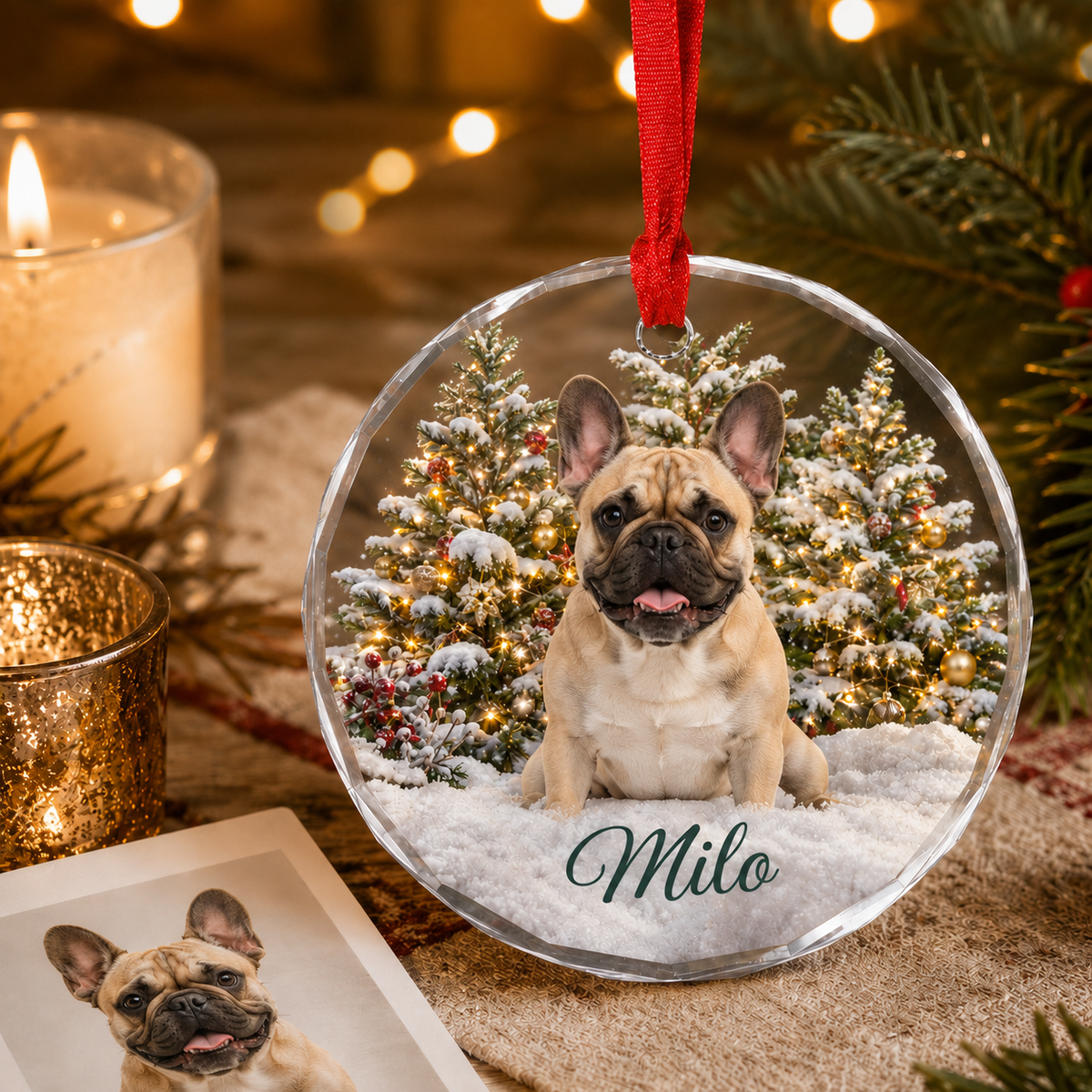 Custom Photo Dog Glass Dog With Christmas Tree