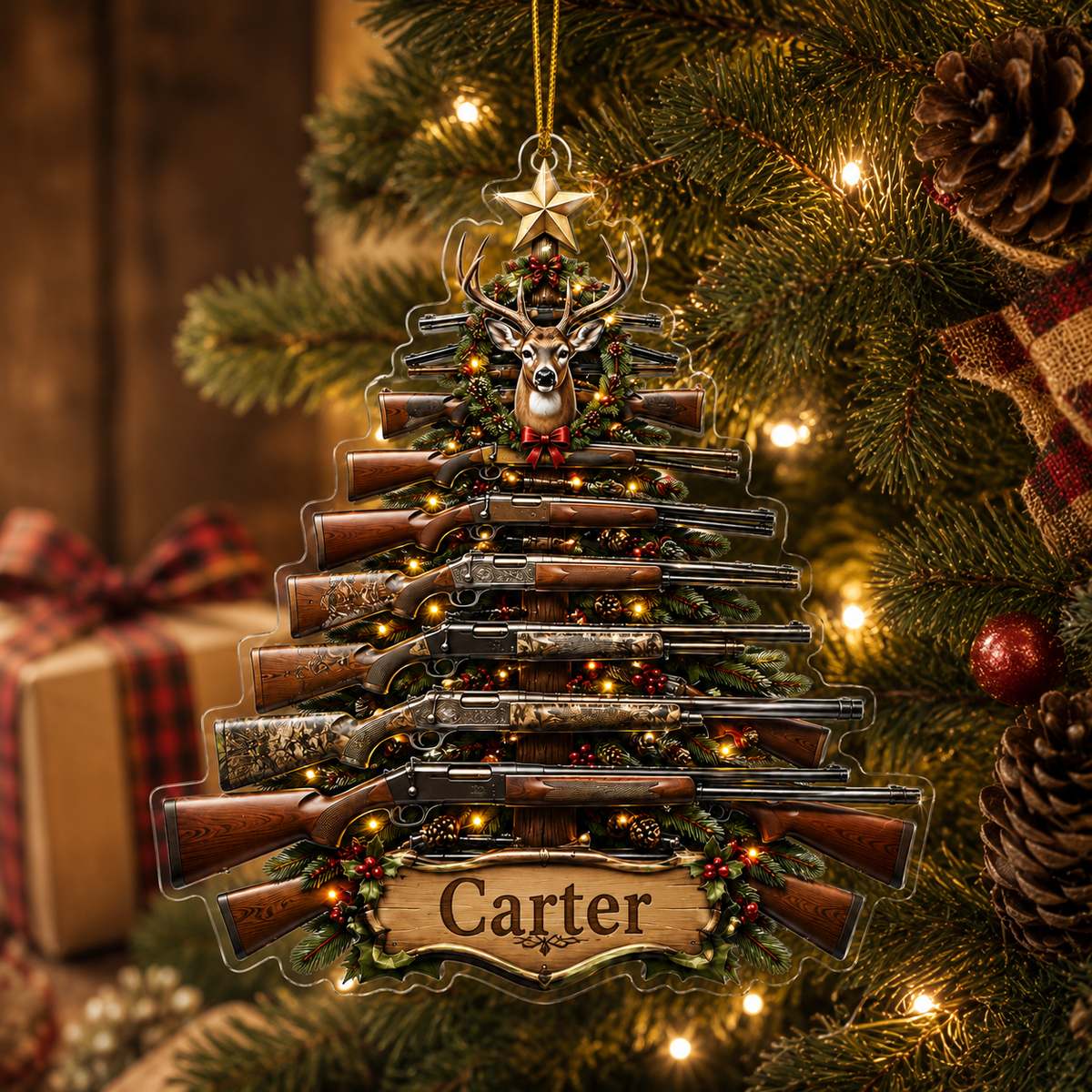 Personalized Hunting Rifle Christmas Tree Acrylic