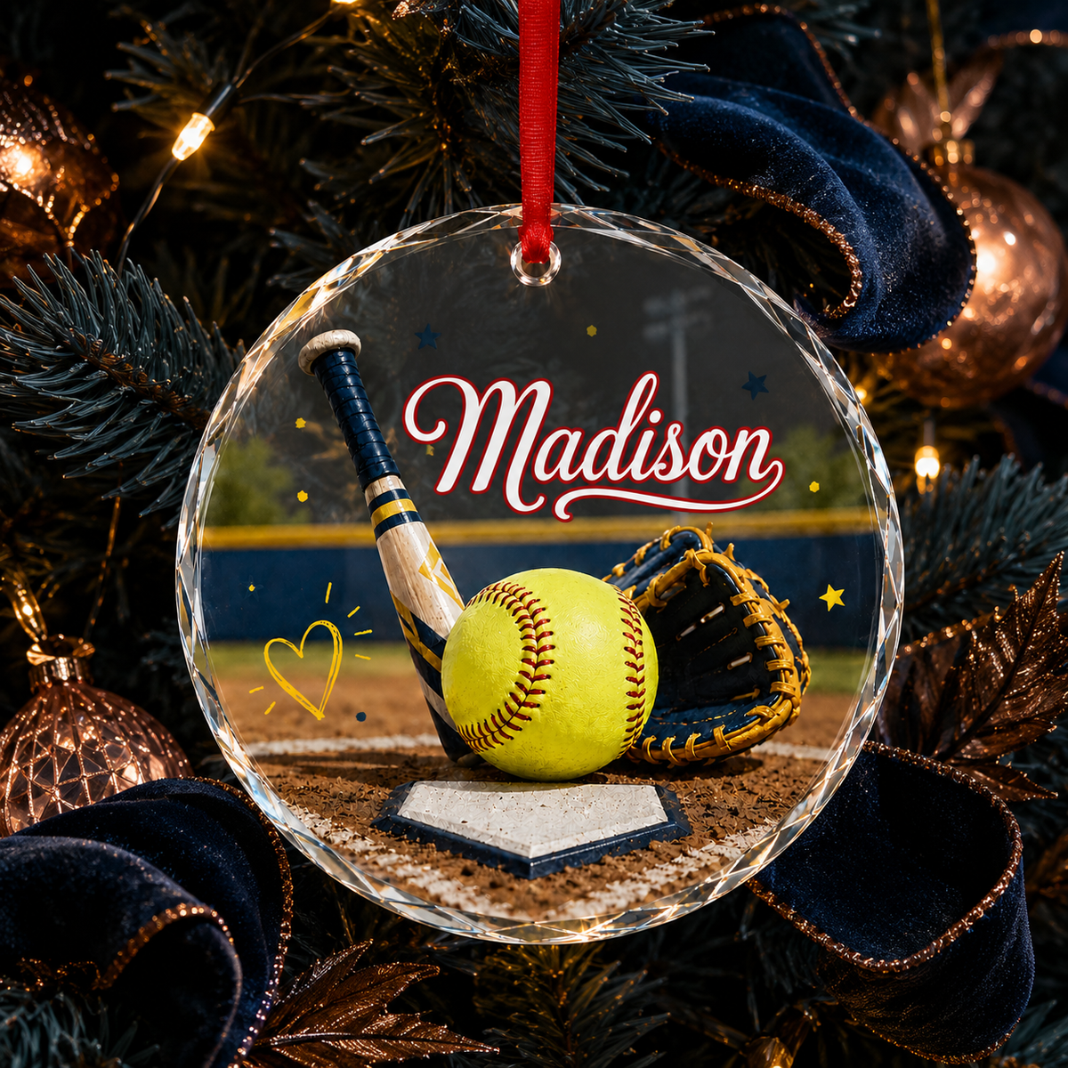Sports Glass Ornament Softball