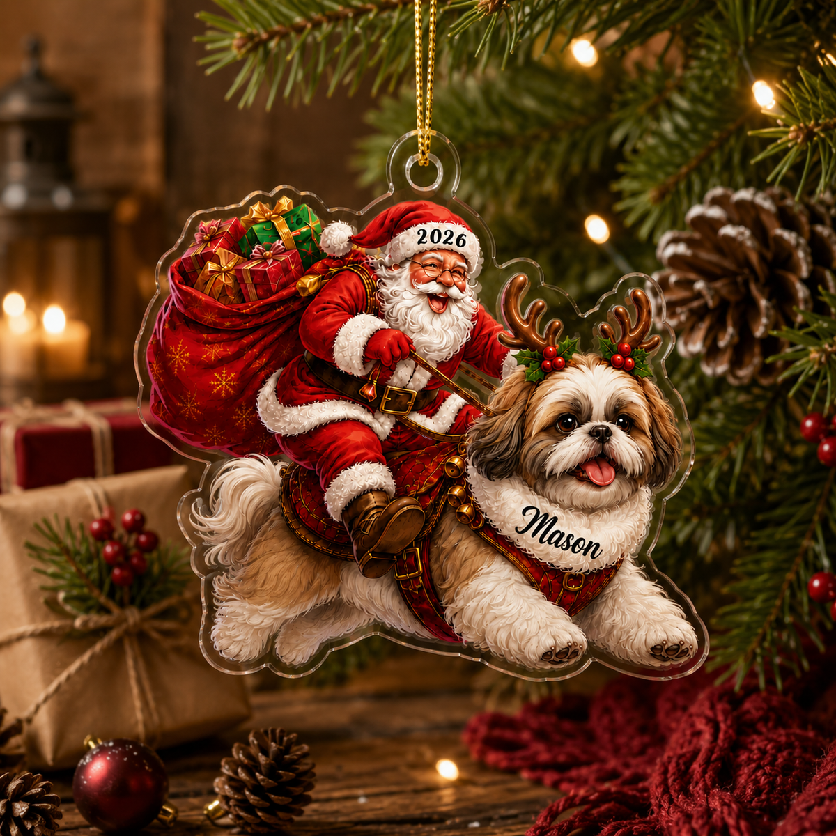 Santa Claus and Dog Shih Tzu
