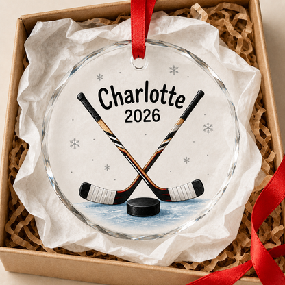 Custom Sport Glass Ornament Hockey Sticks and Puck