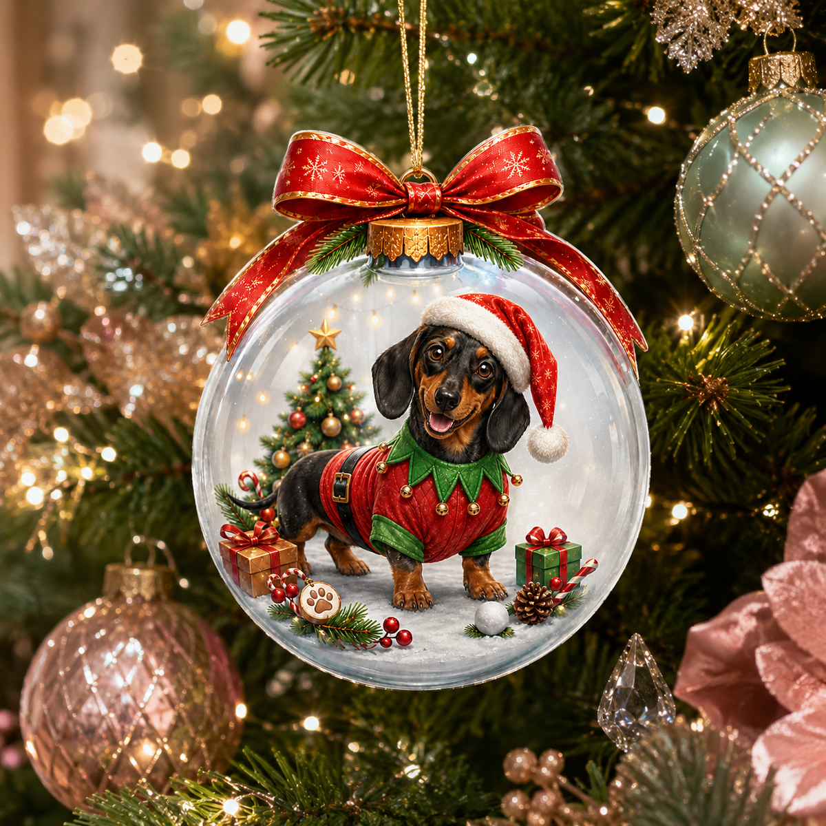 Dog Santa Bauble Ball Dachshund
