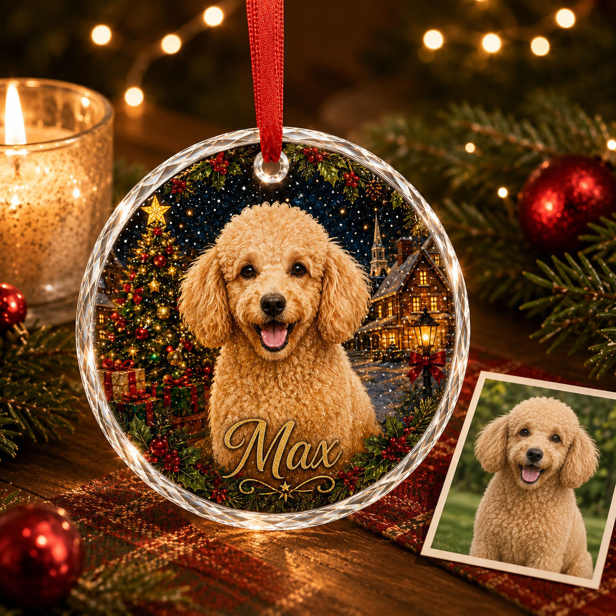 Custom Photo Dog Glass At Christmas Night