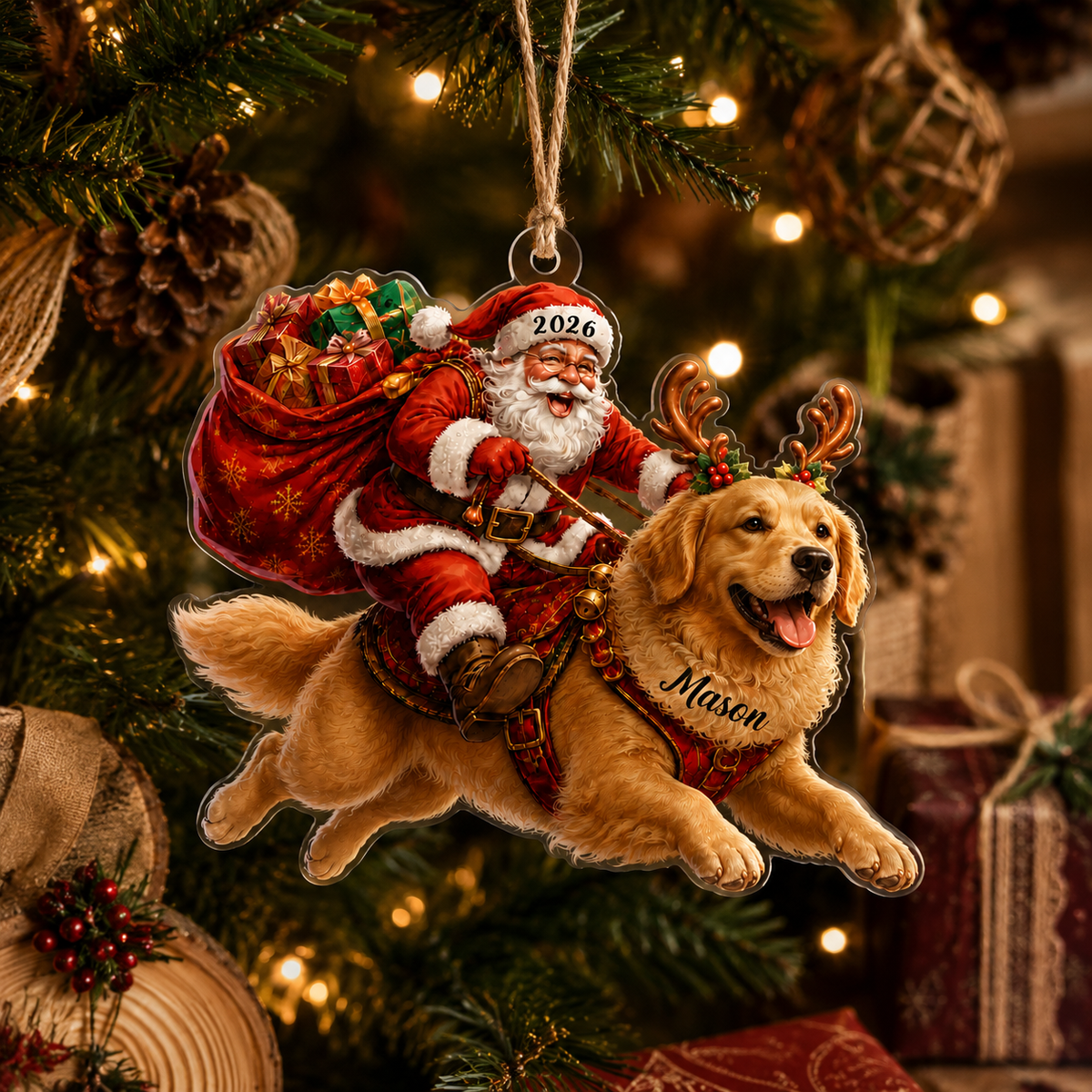 Santa Claus and Dog Golden Retriever