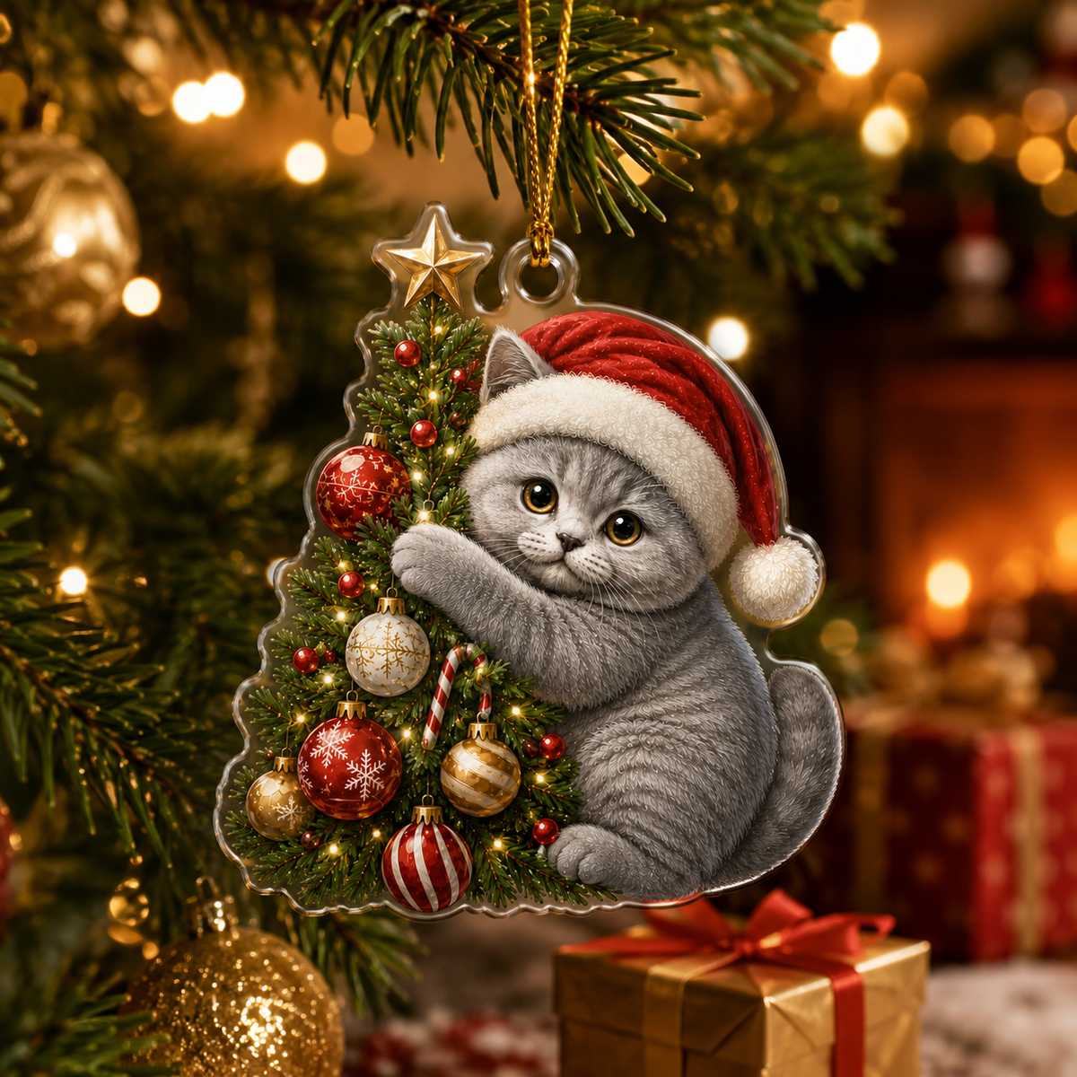 Cat With Christmas Tree British Shorthair
