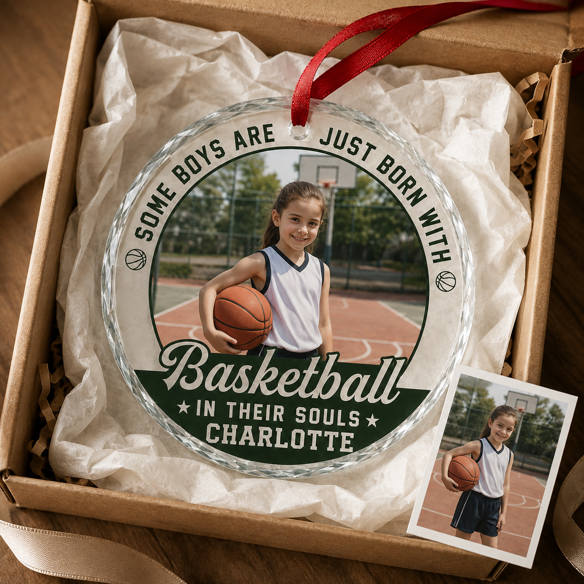 Custom Photo Sport Glass Ornament Basketball Born With Basketball
