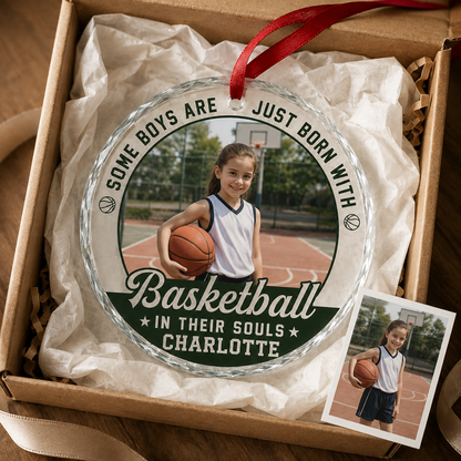 Custom Photo Sport Glass Ornament Basketball Born With Basketball