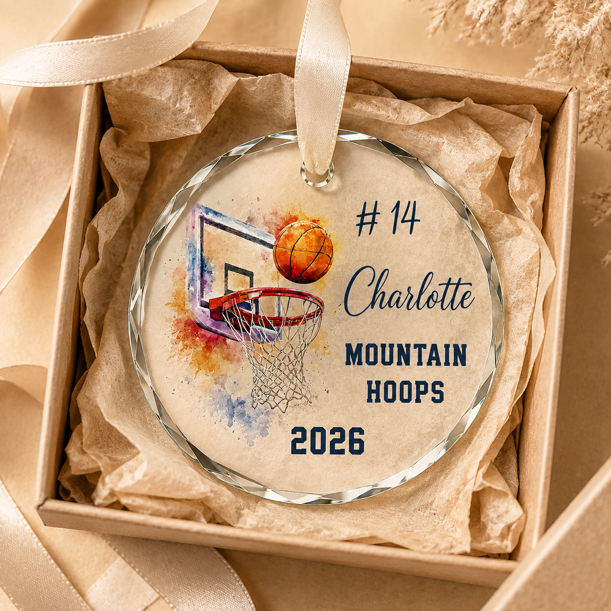 Basketball Glass Ornament - Watercolor Hoop