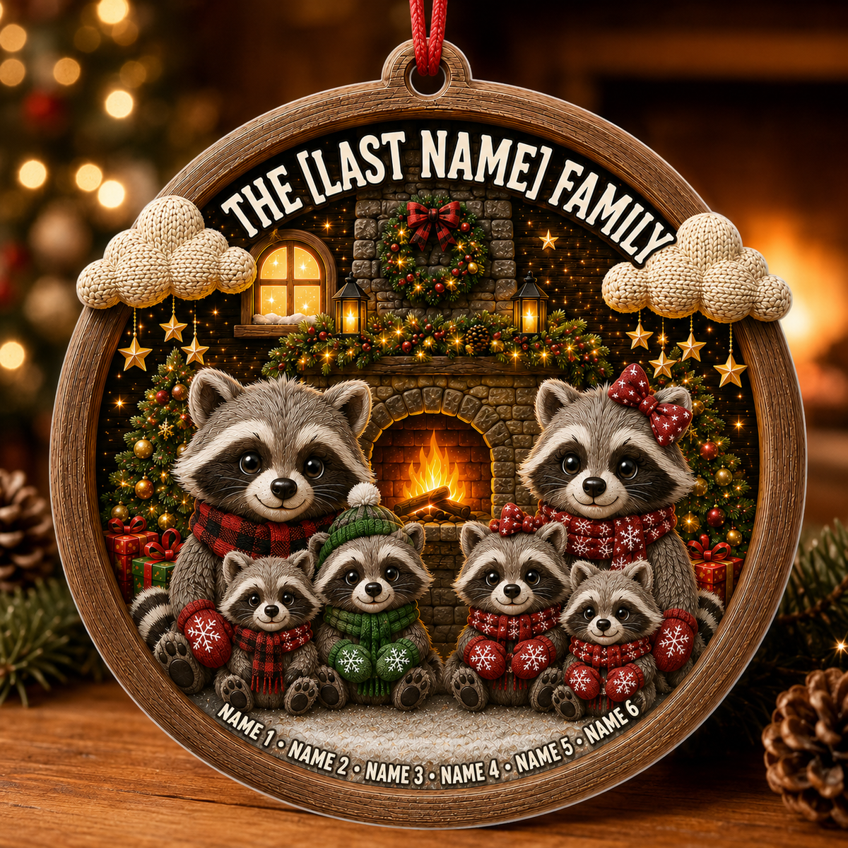 Christmas Family Wood Raccoon