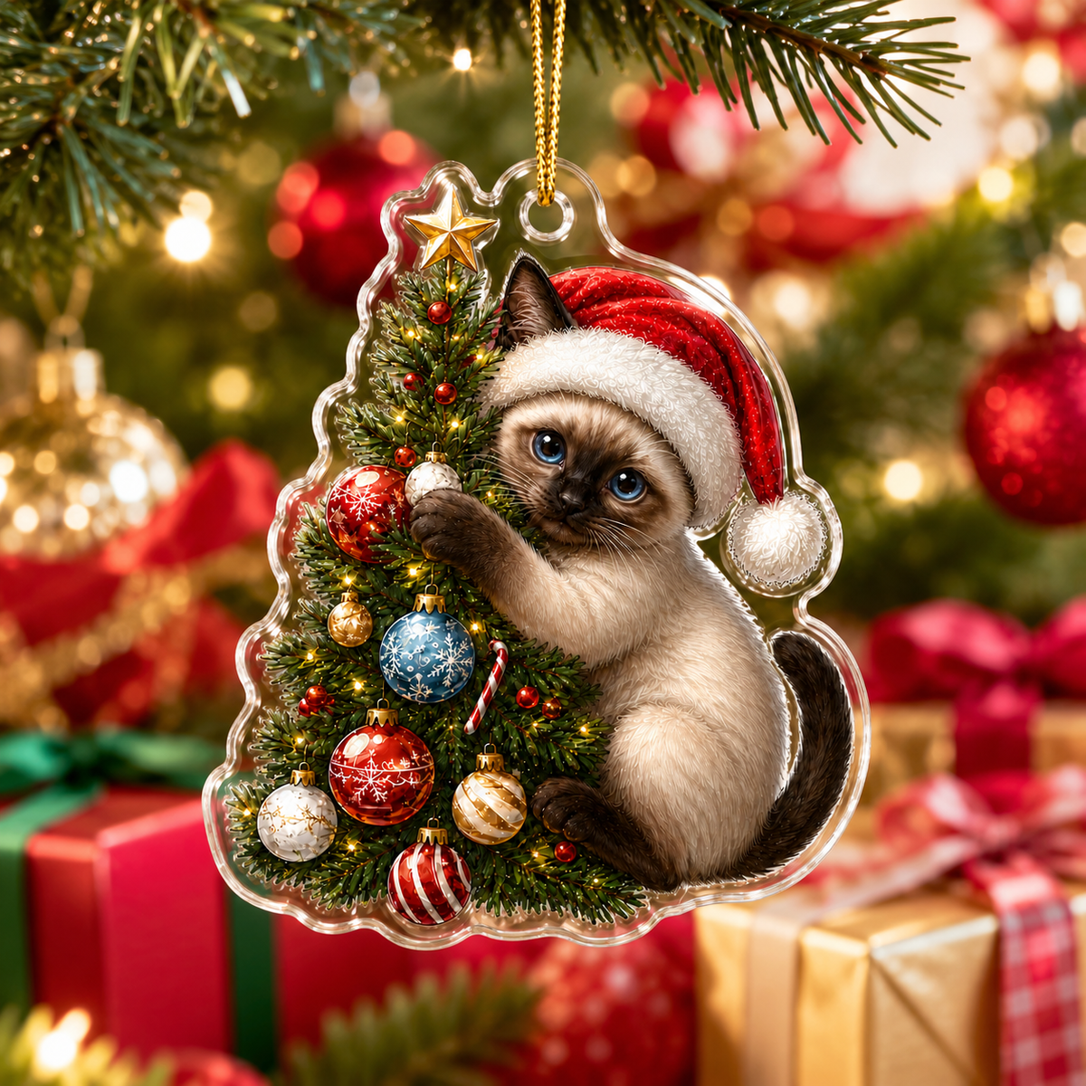 Cat With Christmas Tree Siamese