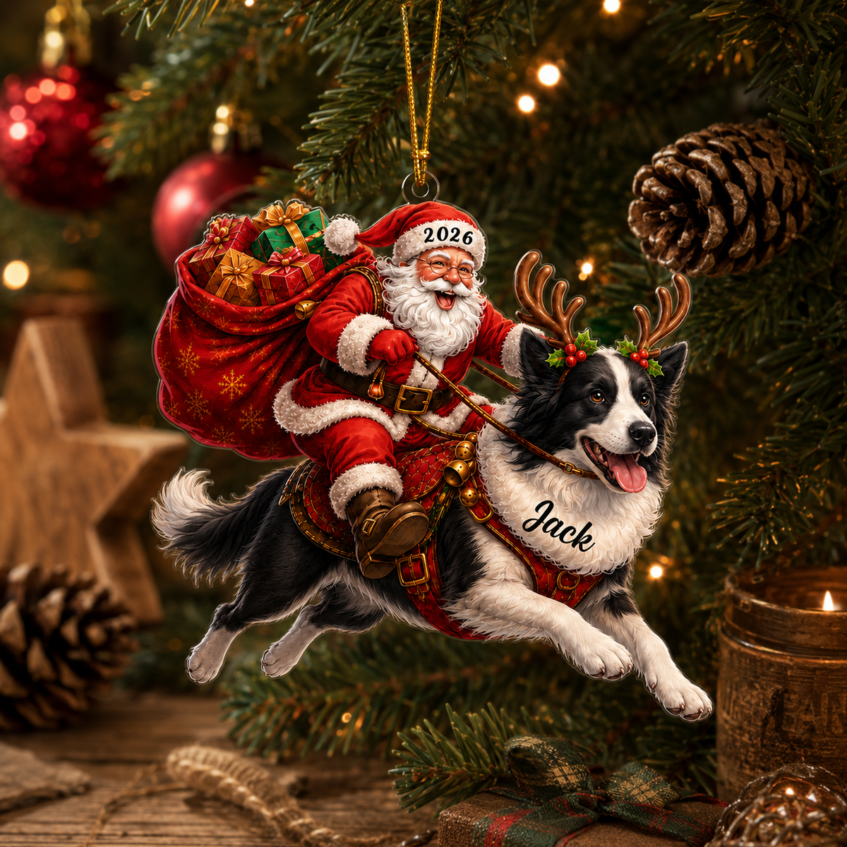 Santa Claus and Dog Border Collie