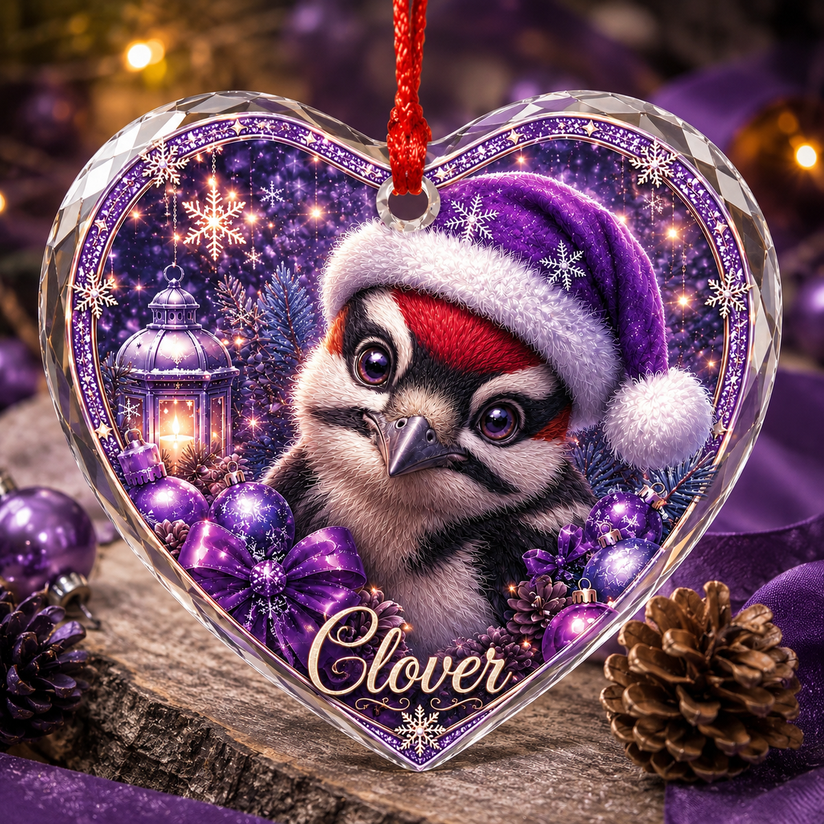 Purple Bird At Christmas Woodpecker