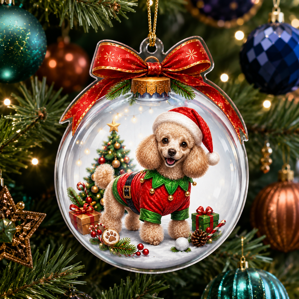 Dog Santa Bauble Ball Poodle