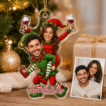 Custom Photo Christmas Elf Couple