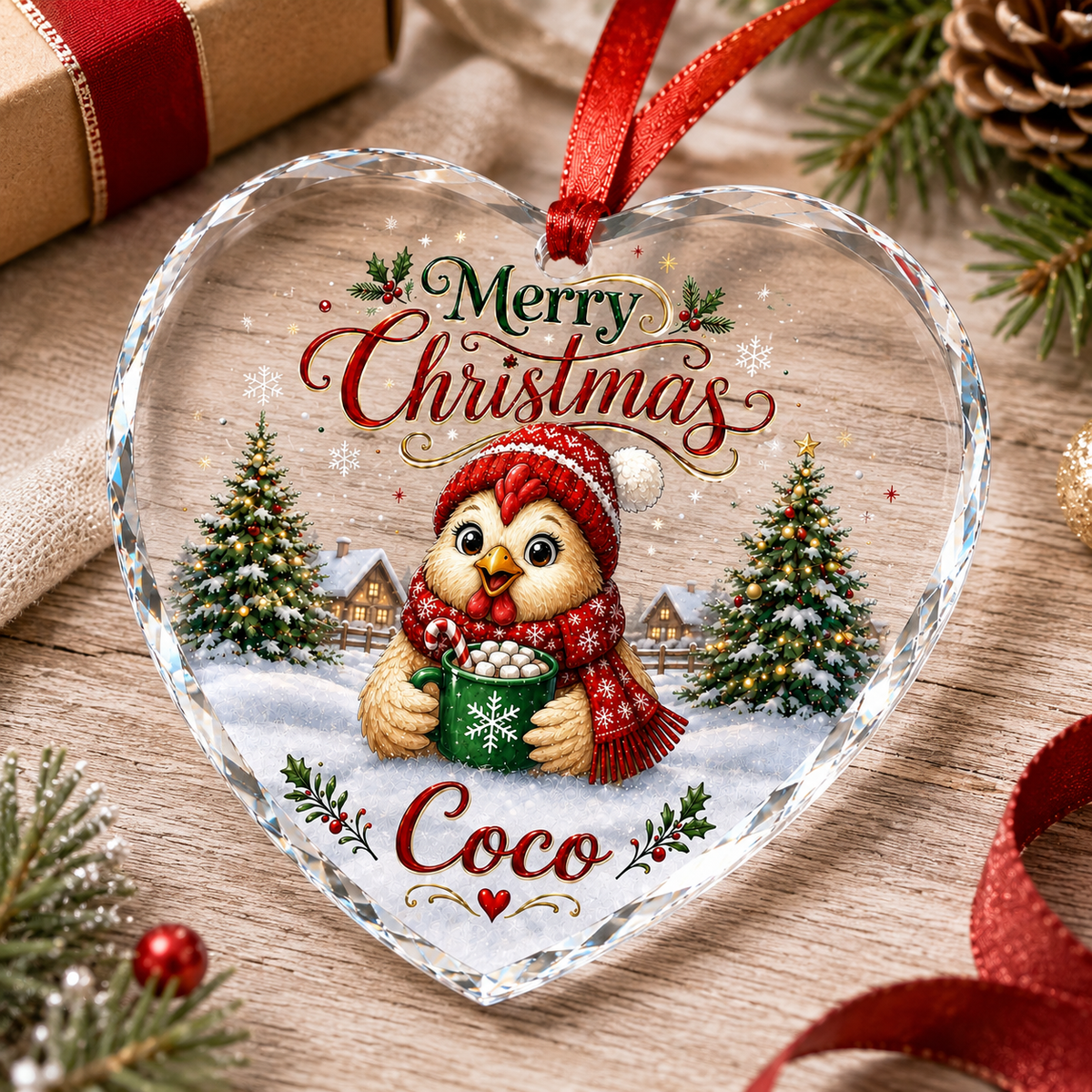 Christmas Glass Animal Chicken
