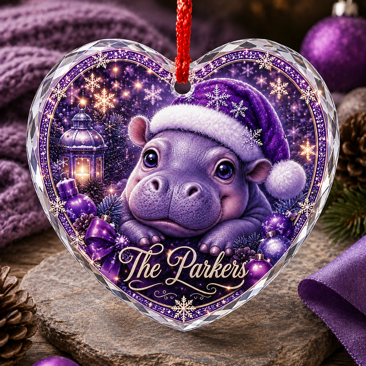 Purple Animal At Christmas Hippopotamus
