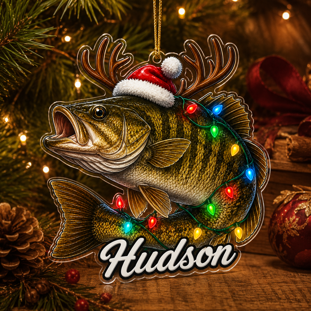Fishing Christmas Lights Black Bass Acrylic