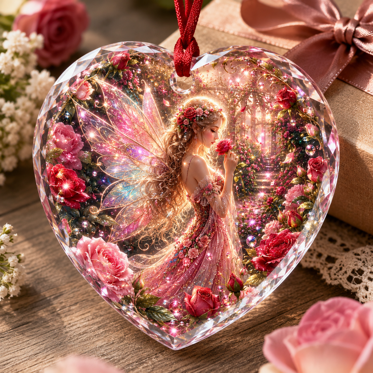 Fairy Glass Ornament Rose Garden Fairy