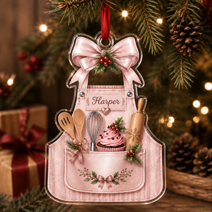 Personalized Kitchen Utensils Acrylic Pink Apron
