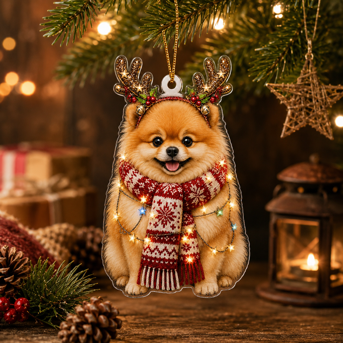 Dog Decor with Antlers & Scarf Pomeranian