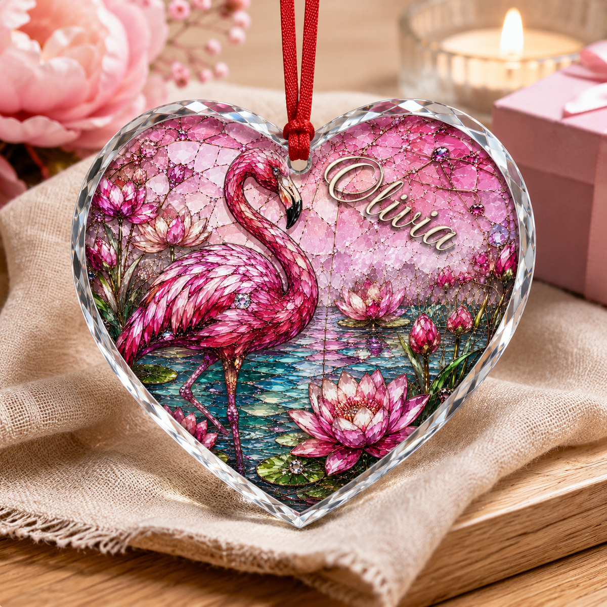 Custom Name Glass Animal Flamingo