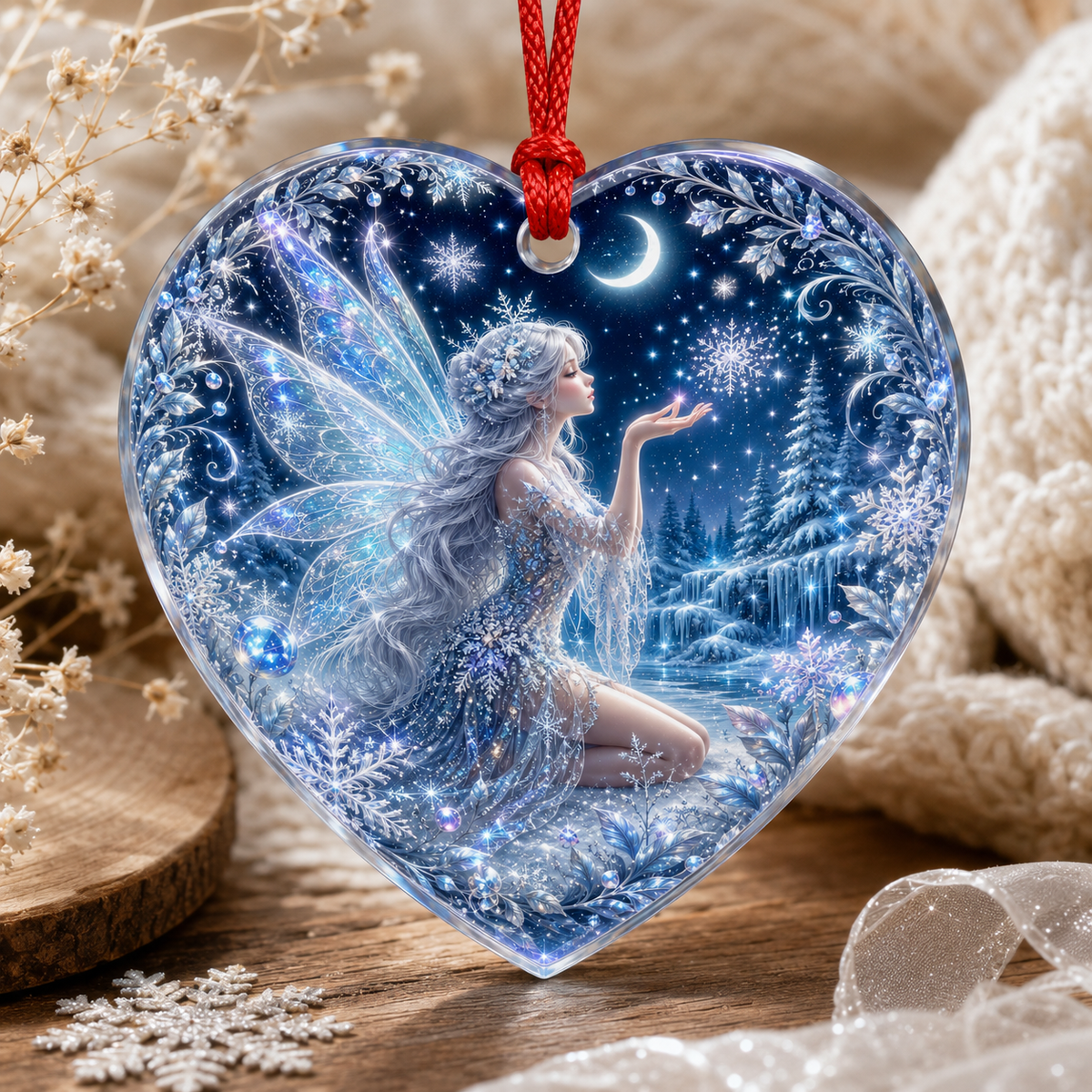 Fairy Glass Ornament Winter Snow Fairy