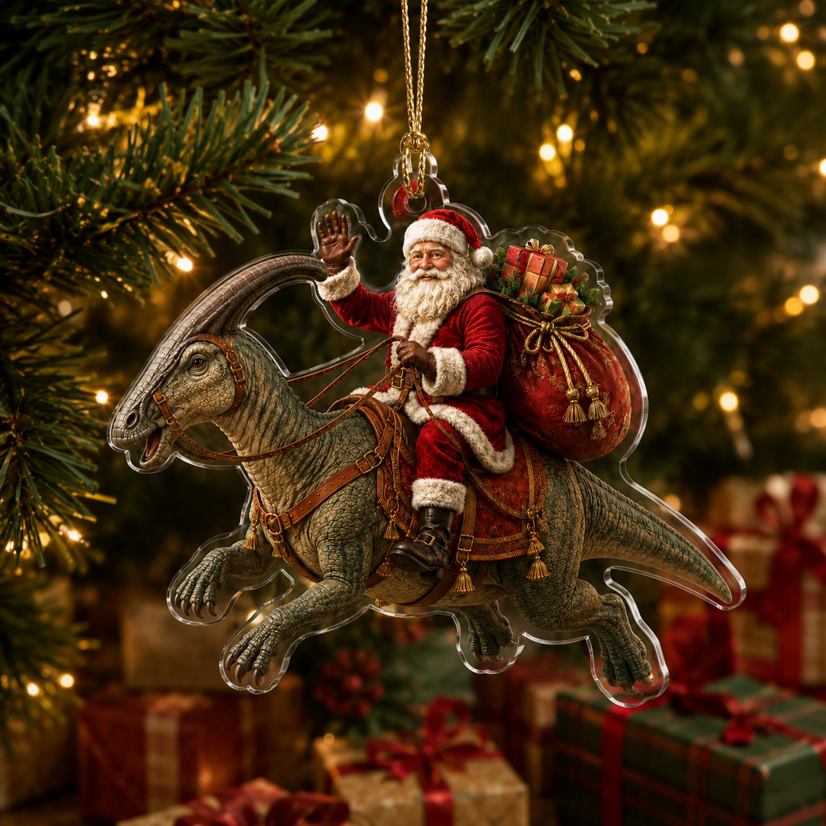 Dinosour With Santa Parasaurolophus