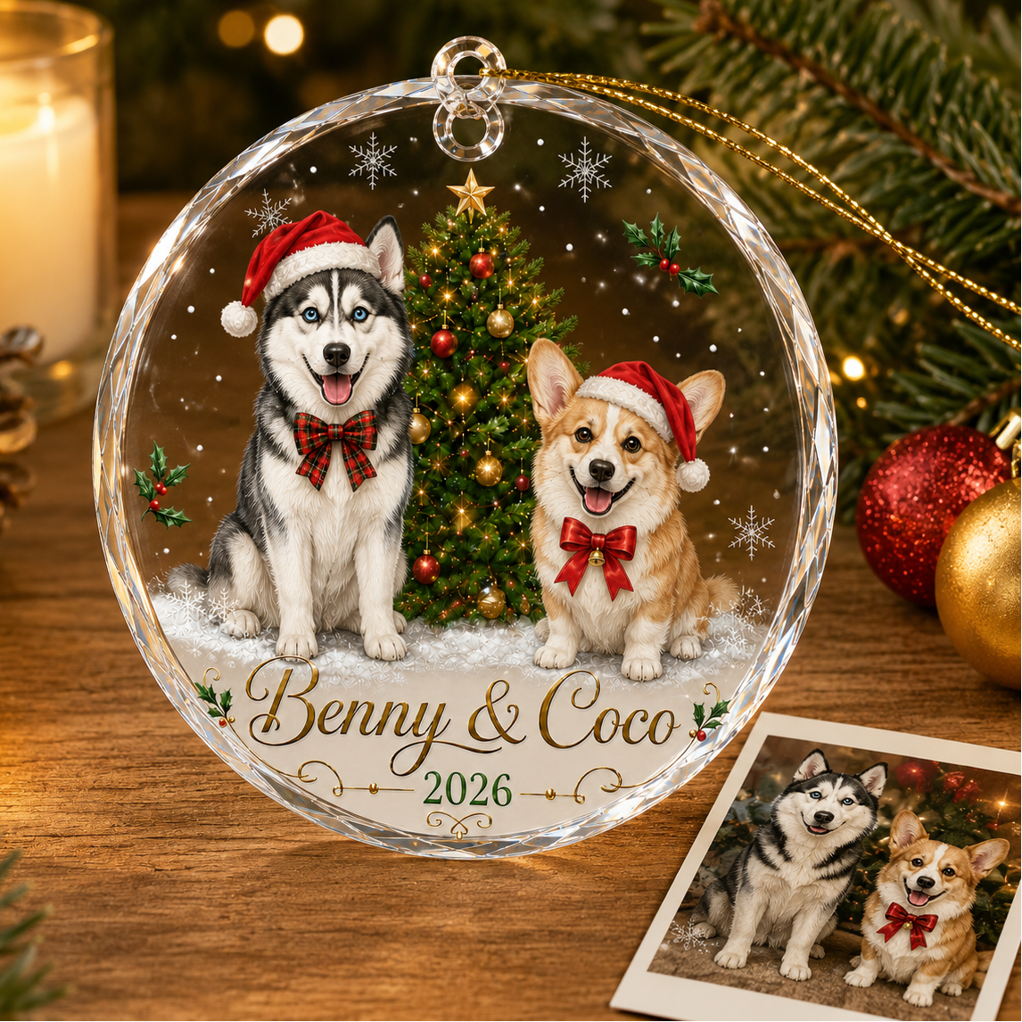 Custom Photo Dog Glass Christmas Tree