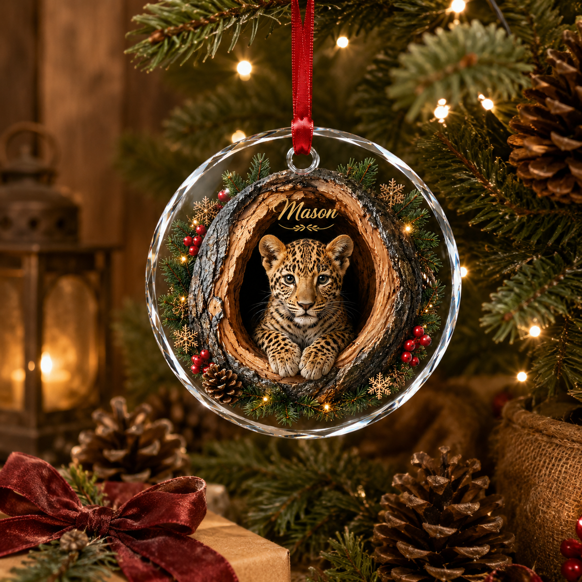 Animal Glass Ornament Tree Hollow Leopard