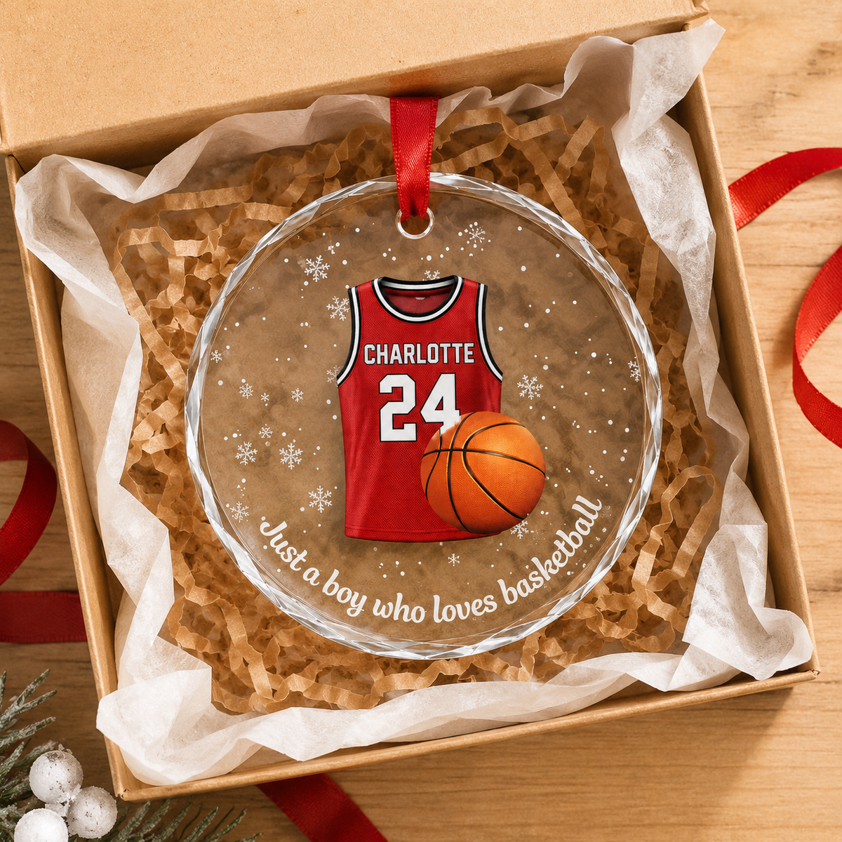Basketball Glass Ornament - Personalized Jersey