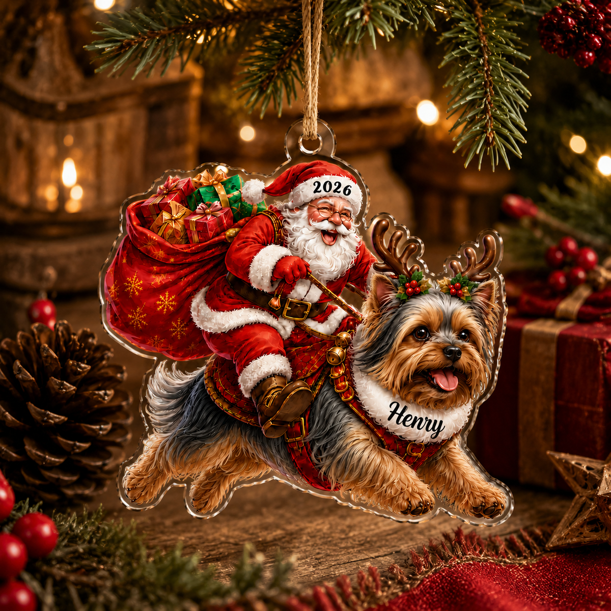 Santa Claus and Dog Yorkie