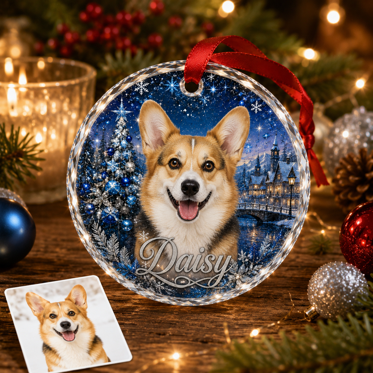 Custom Photo Dog Glass At Christmas Dusk